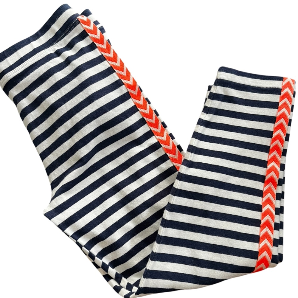 Crewcuts Girl’s Striped Navy White Leggings Chevron Tuxedo Trim Size 10